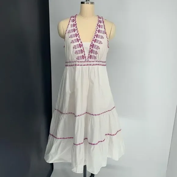 AKEMI KIN ANTHROPOLOGIE white cotton boho dress sz 10 or m - Picture 1 of 7